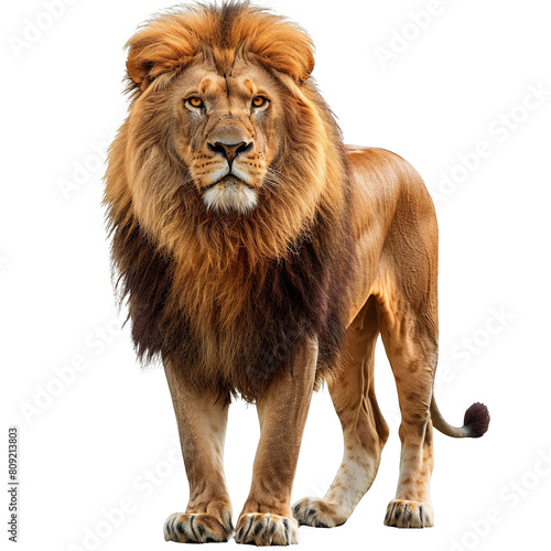 Majestic Lion with Soft Mane and Direct Gaze isolated on white background
