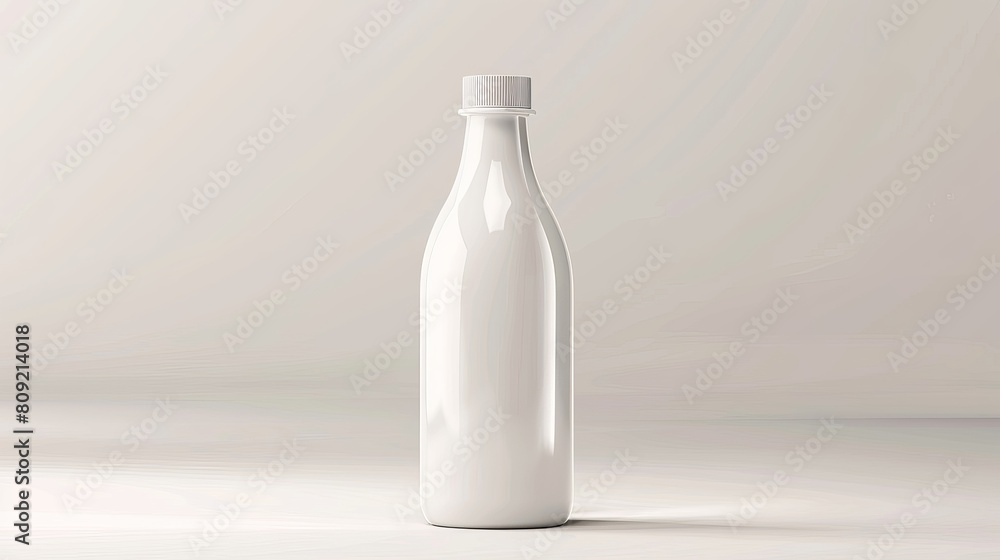 White glossy plastic bottle with screw cap for dairy products milk, drink yogurt, cream, dessert. Realistic packaging mockup template. Front view. Vector illustration White glossy plastic bottle with screw cap for dairy products milk, drink yogurt, cream, dessert. Realistic packaging mockup template. Front view. Vector illustration
