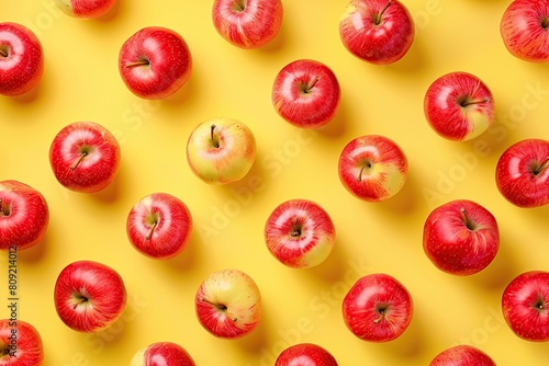 Pattern of ripe red apples on yellow background