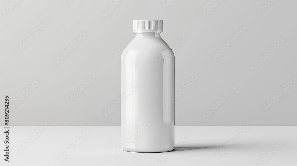 White glossy plastic bottle with screw cap for dairy products milk, drink yogurt, cream, dessert. Realistic packaging mockup template. Front view. Vector illustration White glossy plastic bottle with screw cap for dairy products milk, drink yogurt, cream, dessert. Realistic packaging mockup template. Front view. Vector illustration