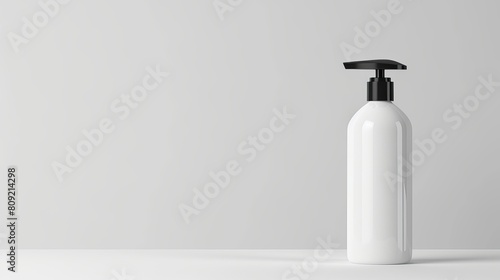 A white unbranded dispenser bottle is isolated on a white background, serving as a cosmetic packaging mockup with ample copy space.