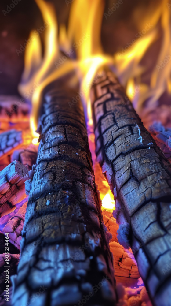 Close-up of burning logs in a vibrant fire Close-up of burning logs in a vibrant fire