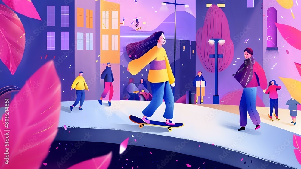 Urban Skateboarding Joy with a Passionate Female Skater