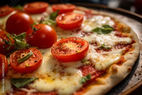 Fresh Homemade Italian Neapolitan pizza Margherita with tomato sauce and basil