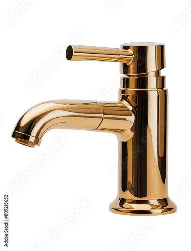 Wallpaper Mural gold  Faucet on transparent "A chrome-plated metal water tap, used for bathroom and kitchen sinks, is depicted in a side view and isolated on a white background.png Torontodigital.ca