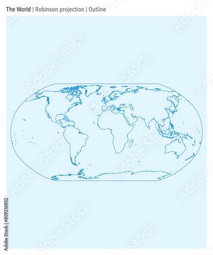 World Map in Robinson projection. Outline style. High detail world map for infographics, education, reports, and presentations. Vector illustration.