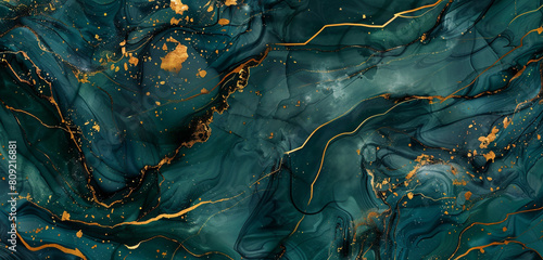 Rich forest green midnight blue marble pattern with gold streaks mimicking the feel of luxurious stone