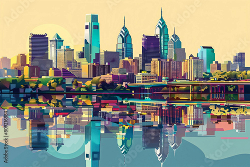Philadelphia abstract city vector skyline illustration 