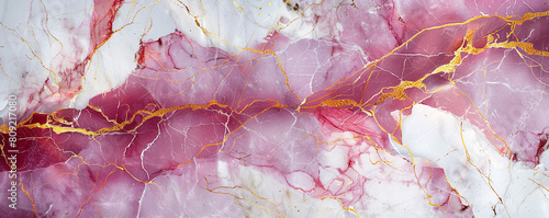 Rich magenta  frost white marble design featuring golden veining for an elegant sophisticated stone look