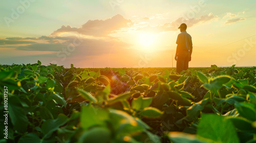 Serene Sunset in a Lush Soybean Field with Farmer  © Creative Valley