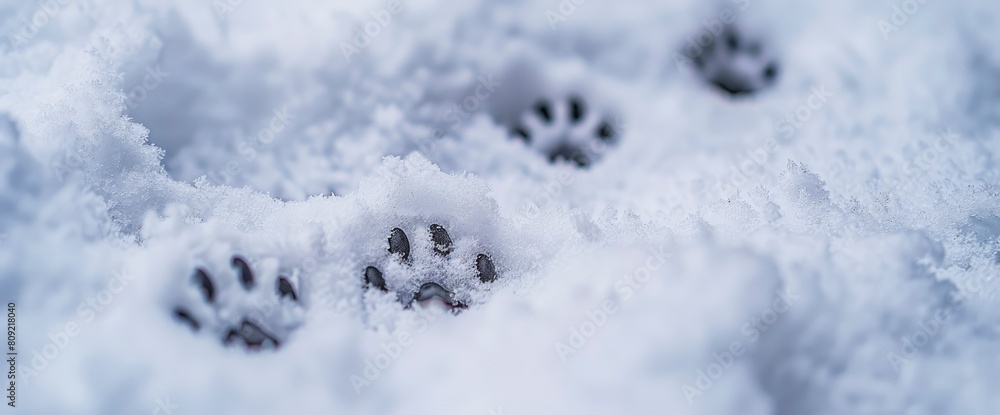 Delicate Cat Footprints Leave Their Mark In The Fresh Snow, A Fleeting Reminder Of Feline Presence, Background Delicate Cat Footprints Leave Their Mark In The Fresh Snow, A Fleeting Reminder Of Feline Presence, Background