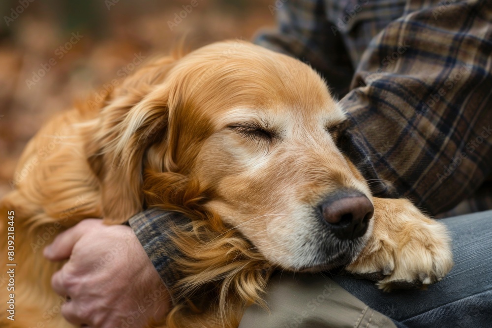  a dog resting its head on its owner's lap, showcasing loyalty.