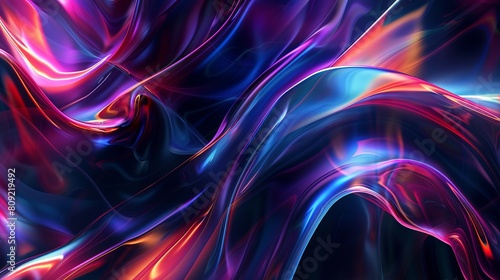 An ethereal abstract design showcasing iridescent colors refracting through a 3D glass texture against a dark background, creating a mesmerizing effect.