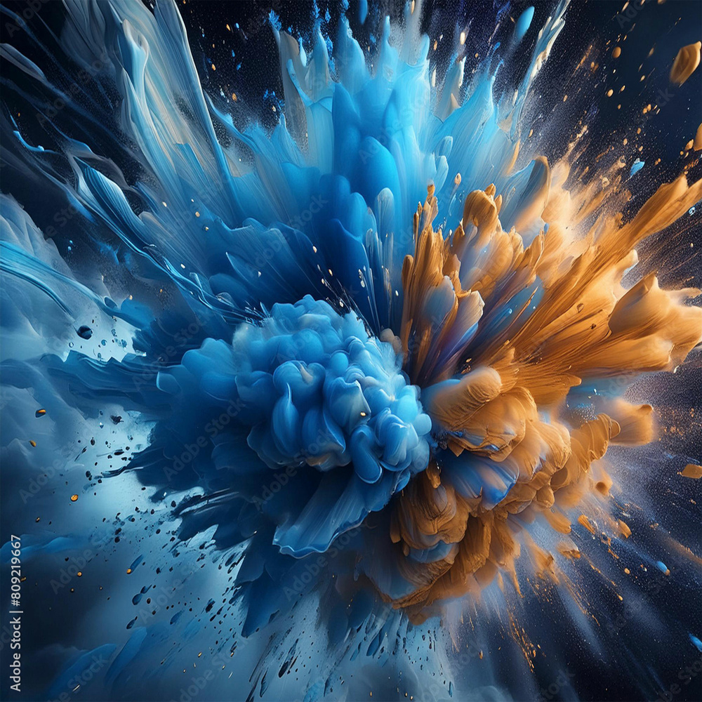 Blue Color Explosion with Yellow Accents Illustration Blue Color Explosion with Yellow Accents Illustration