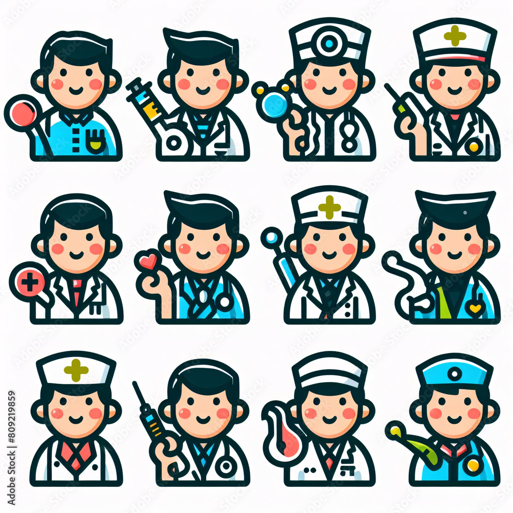 Icons on medical theme, group of people-medics with professional tools, tools,hospital equipment. Flat art for medical centres, booklets, banners. Icons on medical theme, group of people-medics with professional tools, tools,hospital equipment. Flat art for medical centres, booklets, banners.