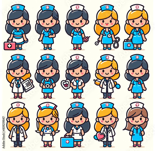Wallpaper Mural Icons on medical theme, group of people-medics with professional tools, tools,hospital equipment. Flat art for medical centres, booklets, banners. Torontodigital.ca