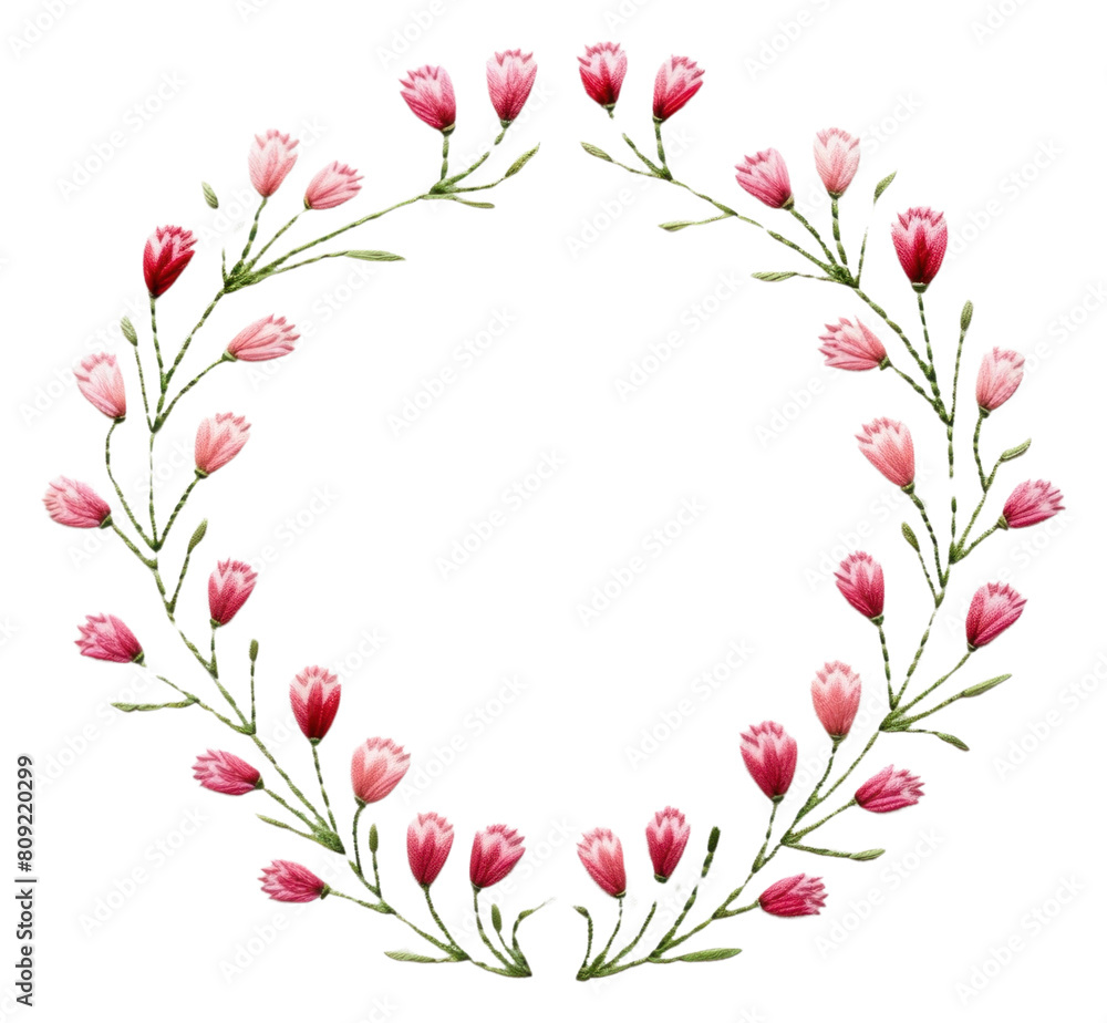 PNG Little Tulips circle border embroidery pattern textile