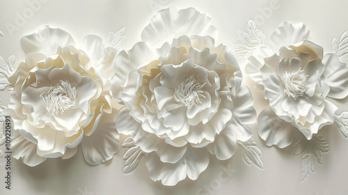 Delicate and detailed background of white paper flowers with soft shadows © garpinina