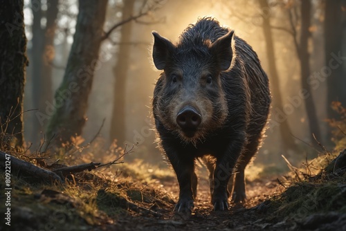 Enigmatic Boar: A Serene Encounter in the Wild Woodland © Andrey