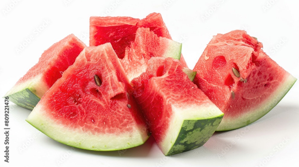 Juicy Watermelon Chunk: Sliced and Cut Fresh Red Fruit for Healthy Diet and Sweet Snack - Side View Juicy Watermelon Chunk: Sliced and Cut Fresh Red Fruit for Healthy Diet and Sweet Snack - Side View