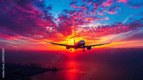 Silhouetted Airplane Against Sunset Sky  © Creative Valley