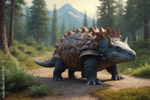Prehistoric Giant  CGI Dinosaur Roaming the Ancient Forest