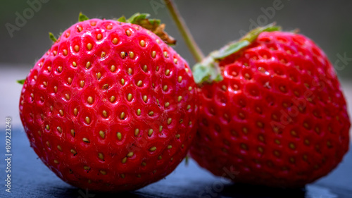 Photos Close up of fresh strawberries showing seeds achenes