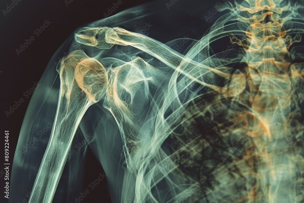 Xray showing the intricate structure of a persons shoulder area and