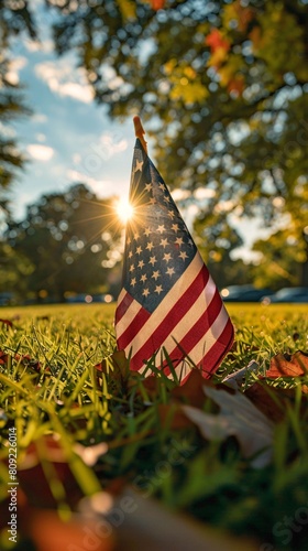 American military cemetery with flag