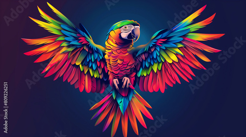 A vibrant and colorful parrot mascot logo, with feathers ruffled and wings spread wide, representing vibrancy and energy, Mascot Logo, Animals photo