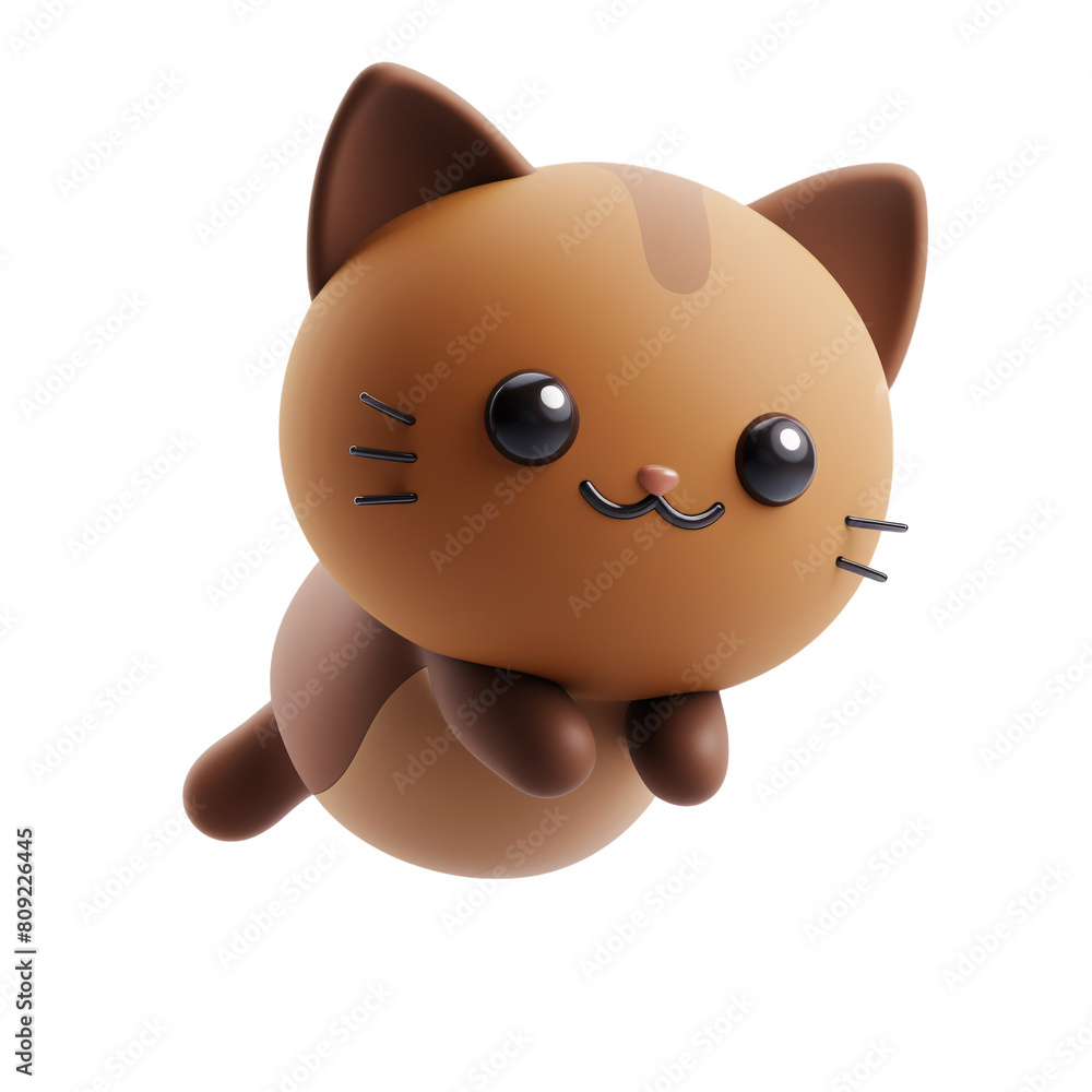 Illustration of cartoon brown cat. 3D cute funny kitten with a tail. Isolated on transparent white background. ai generative Illustration of cartoon brown cat. 3D cute funny kitten with a tail. Isolated on transparent white background. ai generative