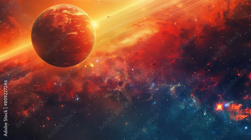 Abstract planets, sun, and space background. national asteroid day