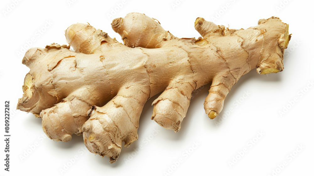 Overhead shot of a whole ginger root isolated on white background Overhead shot of a whole ginger root isolated on white background