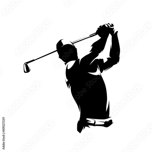 Golf player, isolated vector silhouette, front view