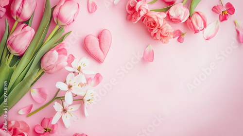 Pink flowers and hearts displayed on a pink background for a vibrant and playful design.