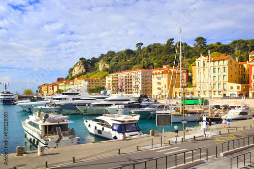 View of port in sunny day in Nice, France