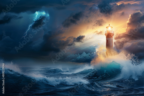 Stormy Sea and Lighthouse: Symbol of Guidance through Emotional Turbulence