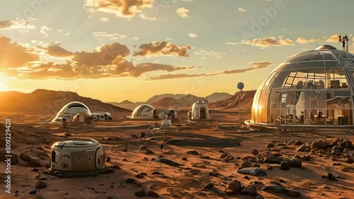 Futuristic extraterrestrial colony , concept of space exploration and advanced civilizations