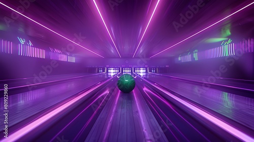 Futuristic Bowling Alley with Vivid Neon Lights. Modern Entertainment Venue. Leisure Activity Concept. AI photo
