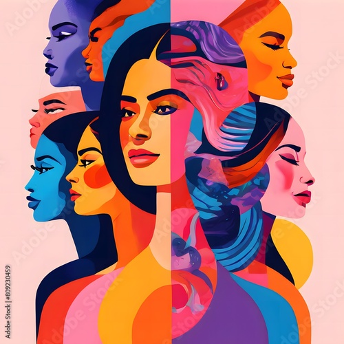 diverse faces, graphic illustration symbolizing unity & strength Empowerment collage.





