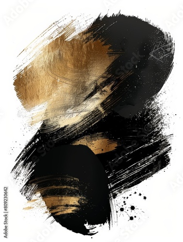 A striking black and gold brush stroke stands out on a clean white background, showcasing a bold combination of colors and textures
