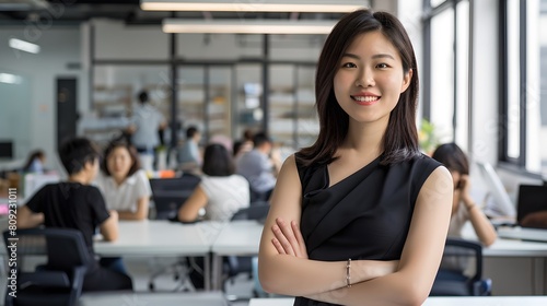 Confident businesswoman in office setting with team in background. Professional, modern workplace. AI Free Download Confident businesswoman in office setting with team in background. Professional, modern workplace. AI - GFXLoad