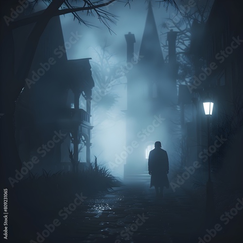 a spooky atmosphere with shadows, fog, and a hint of mystery night Halloween darkness