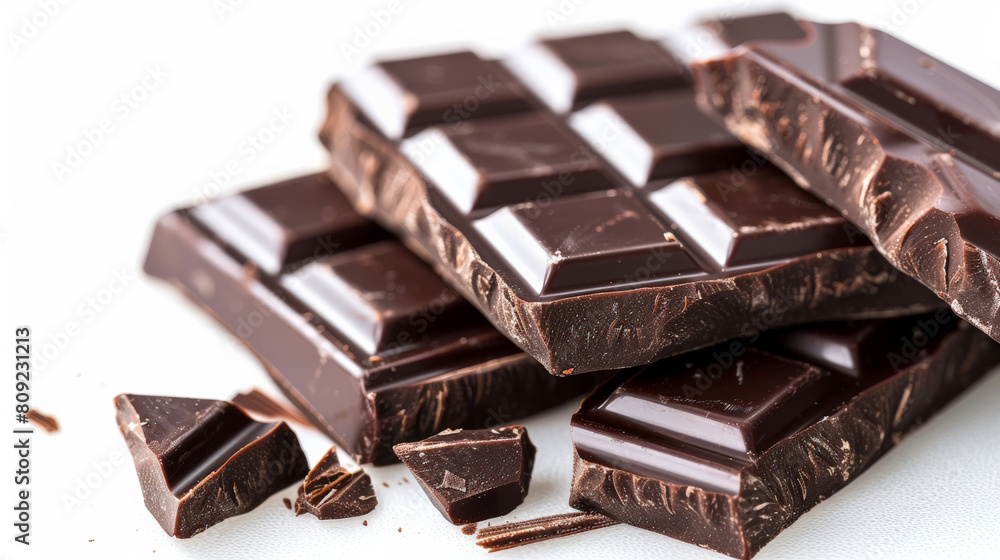 Gourmet dark chocolate bars, partially unwrapped, isolated on a white background Gourmet dark chocolate bars, partially unwrapped, isolated on a white background