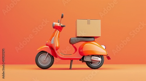 Vector illustration of a scooter with a box, representing delivery courier service and the concept of shopping convenience. Depicts the efficiency and speed of delivery services.