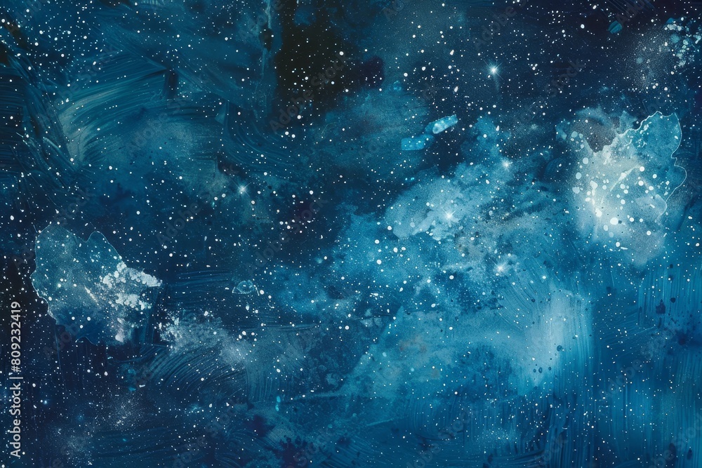 Obraz premium Celestial Symphony, A dreamy interpretation of a starry night sky with shades of blue and twinkling stars against a midnight blue background