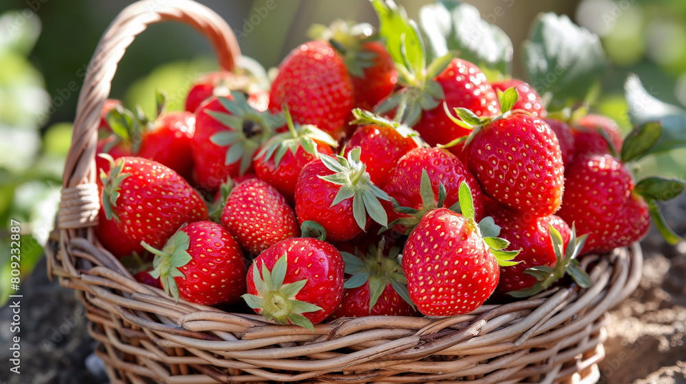 Fresh Strawberries in a Basket Outdoors Fresh Strawberries in a Basket Outdoors