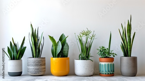 Assorted Potted Green Houseplants on a Shelf. Modern Home Decor and Indoor Gardening Concept. Simple and Clean Design. AI