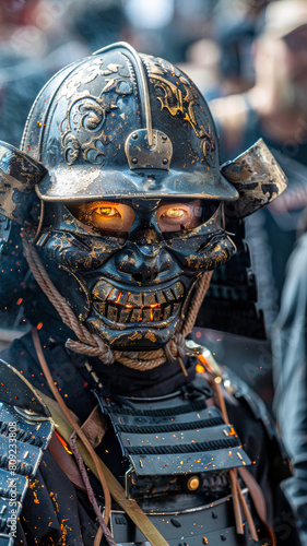 A Japan samurai with chrome and refection armor