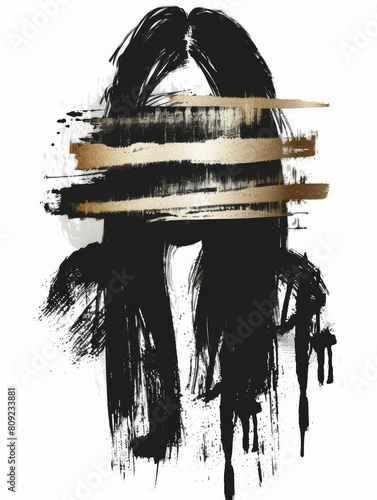 A black and white painting with a striking gold strip running through it, adding a touch of elegance and contrast to the artwork